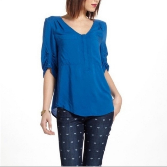 Anthropologie Maeve Charleston Blouse Popover Top Henley Blue Button Down M - Picture 1 of 16